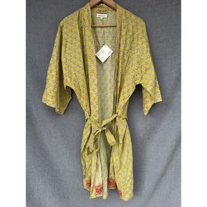 World Market Saanvi Embroidered Robe Kimono One Size 3/4 Sleeves Cotton Light